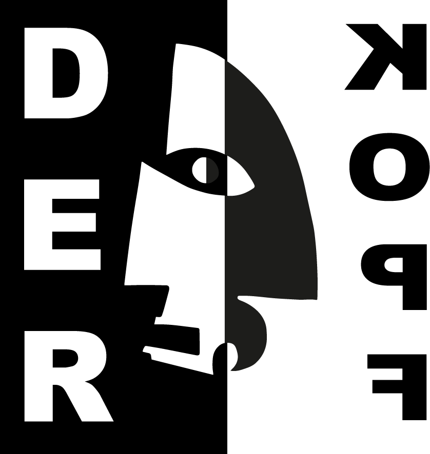 Ein schwarz-weißes Logo mit den Worten "Der Kopf"